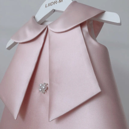 HETISO Teenager Baby Girl Formal Dress Peter Pan Collar Pearls Sleeveless Kids Princess Wedding Party Ball Gown