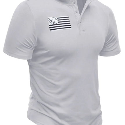 Men's American Flag Short Sleeve Henley Top