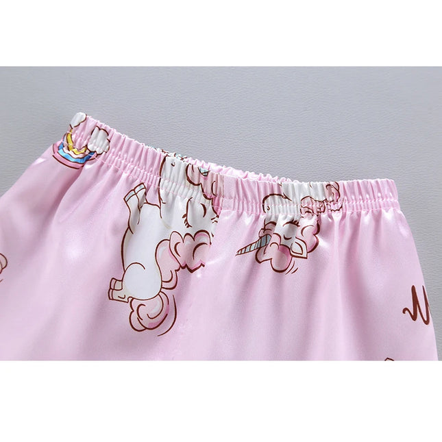 Unicorn Baby Girls Pajamas Clothing Set Summer New Cartoon Pattern Lapel T-shirt+Short Pants 2Pcs Suit For 1-5Y Kids Home Wear