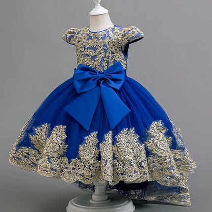 Girls Big Bow Tail Princess Dress Fashion Embroidery Baby Birthday Dress Wedding Flower Girl Dress Elegant stage show host dress