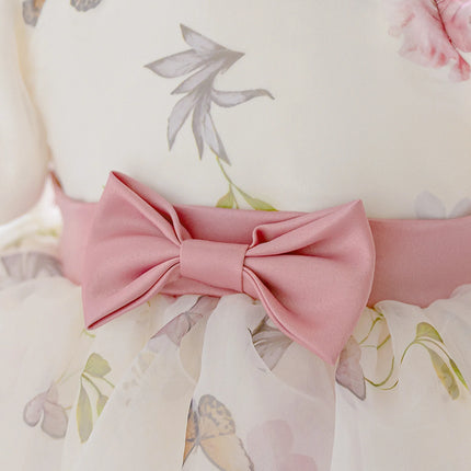 2pcs Toddler Pink Flower Baptism Party Baby Girls Dress Elegant 1 Yrs Birthday Wedding Princess Prom Dress Girl Bridesmaids Gown