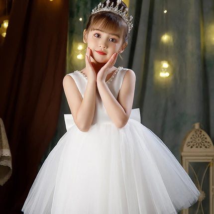 2-10 Years Girls Princess Dress Summer Tulle Big Bow Girls Wedding Dress Piano Performance Costume Host Costume New Kids Clothes