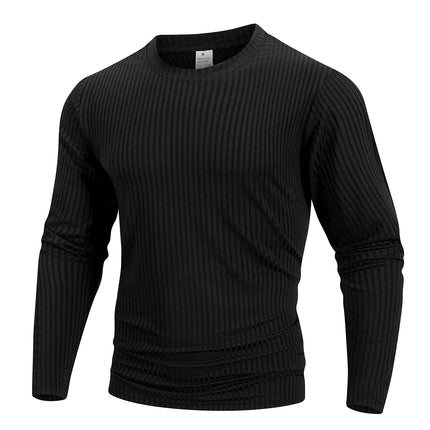 Spring Summer Men's Crew Neck Long Sleeve Top Fitness High Stretch Base Shirt Solid Color Casual Long Sleeve Pullover Clothing