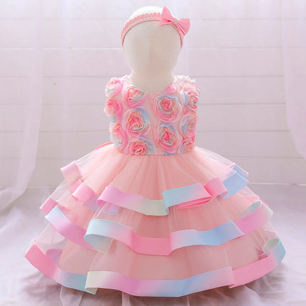 Toddler Colorful Flower 1st Birthday Baby Girl Dress Elegant Wedding Party Baptism Princess Dresses Girl Bow Bridesmaids Costume