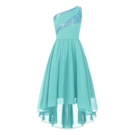 2026 Teens Girl's Dress for Wedding Party Sequin One Shoulder Princess Formal Gown for Holy Communion Chiffon Flower Girl Dress
