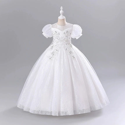 Fashion Flower Girl Dresses for Weddings Mesh Lace Short Sleeve Girls Sequin Dress Summer Children Evening Dresses 3-13 Years