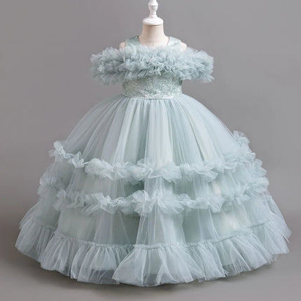 Girls strapless princess dress 4-12 years old fashionable embroidered bow mesh long dress carnival birthday wedding evening dres