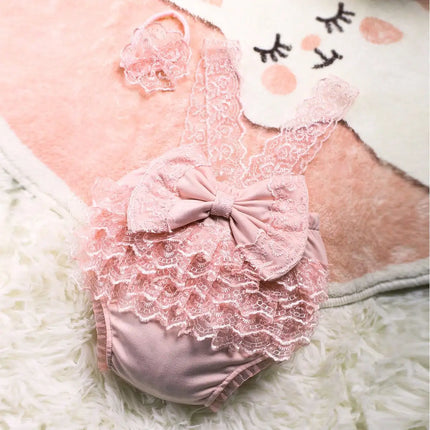Ylsteed Newborn Photography Lace Romper Set  Photo Shoot Outfits with Bow Headband for Baby Girl Picture Ideas