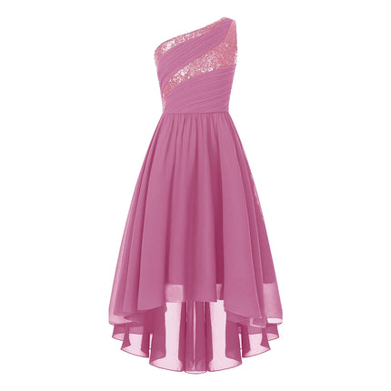 2026 Teens Girl's Dress for Wedding Party Sequin One Shoulder Princess Formal Gown for Holy Communion Chiffon Flower Girl Dress