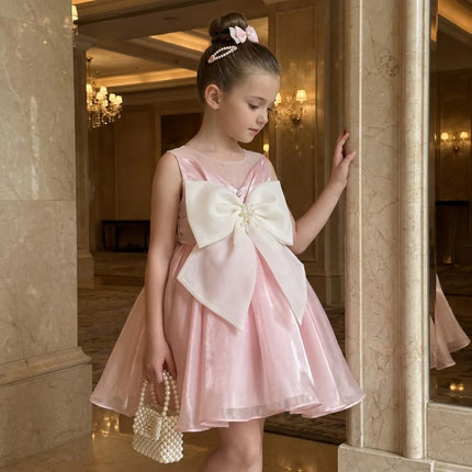 Summer Baby Girls Elegant Bowknot Pink Princess Dresses Girls Fashion Tutu Dress Baby Kids Cute Birthday Party Clothes Wedding