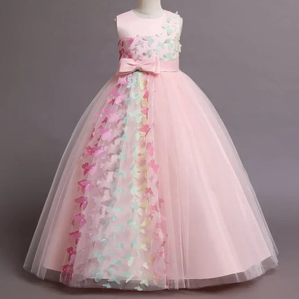 Fashion Bow Flower Girl Dresses for Weddings Mesh Lace Sleeveless Prom Dresses Summer Children Girls Party Dresses 3-12 Years