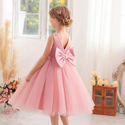 2-10 Years Girls Princess Dress Summer Tulle Big Bow Girls Wedding Dress Piano Performance Costume Host Costume New Kids Clothes