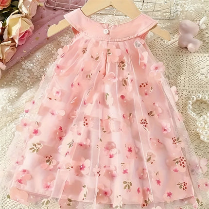 0-3 Years Old Newborn Summer Children Flower Dress Sweet Baby Girl Sleeveless Clothing Lovely Kids Toddlers Pink Baptism Dresses