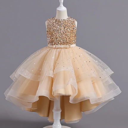Summer Sequins Bow Party Dress For Girl Christmas Costume Elegant Wedding Princess Girls Dresses Lace Birthday Prom Gown Evening