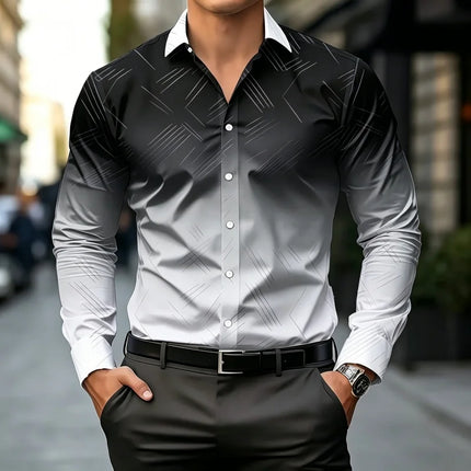 Men's shirt new color gradient geometric lines men's long sleeved shirt business slim fit lapel comfortable men's clothing