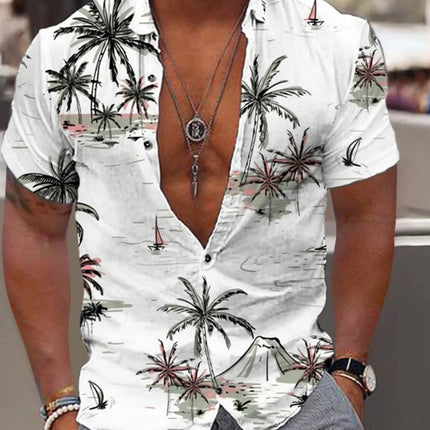 Men's Full Size Tropical Print Short Sleeve Button-Down Shirt Plus Size