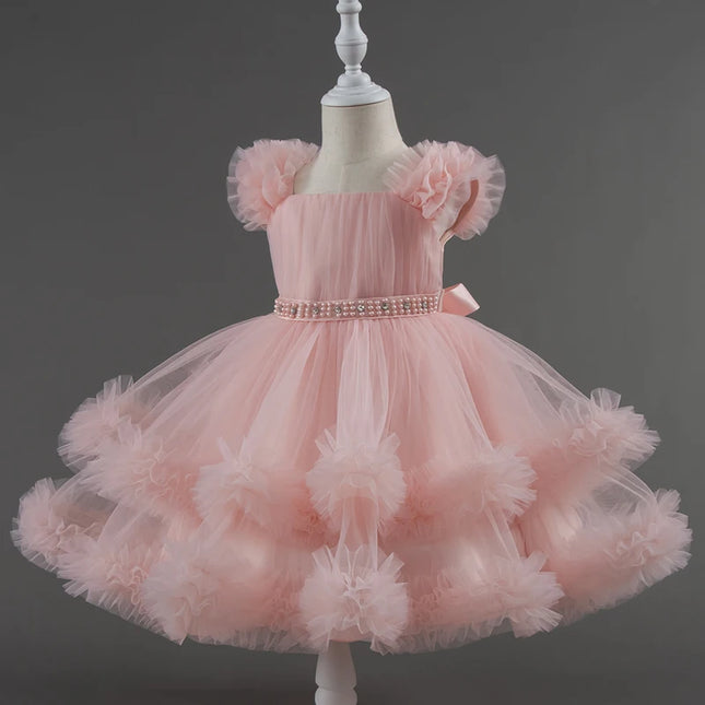 Baby Dress 0-5 Years Old Birthday Party Wedding Sleeveless Mesh Fluffy Cute Girl Princess Dress