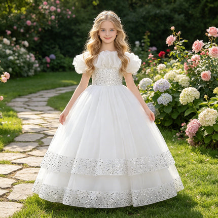 Summer Bridesmaids Party Girls Dresses Elegant Flower Pageant Wedding Princess Evening Dress for Girls Bow Birthday Prom Costume