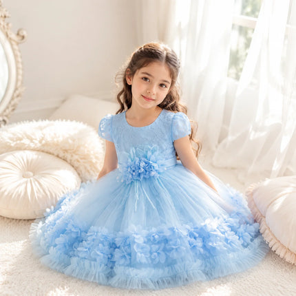 Infant Baby Toddler Girl Princess Birthday Dress Lace Tutu Flower Detail High-Quality Sweet Cute Formal Party Wedding Evening