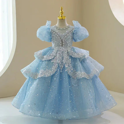2025 Baby Girl Princess Dress Sequin Party Dresses for Children Puff Sleeves Clothing Classy Flower Weddings Girls Costumes