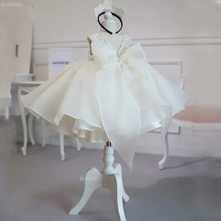 Girls Flower Girl Dress Tutu Princess Gown for Wedding Children First Birthday Party Pageant Christening Celebration Kid Dresses