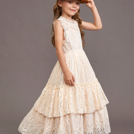 Girls Flower Dress Lace Cotton Dress Baby Kids Wedding Princess Party Dress Teenager Children Christmas Clothes for 4 6 8 10 12y