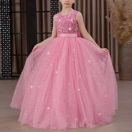 Princess Long Dress Flower Girl Dress Luxury Wedding Formal Dress Teenage Kid Host Piano Performance Birthday Party Gowns 8-14Y