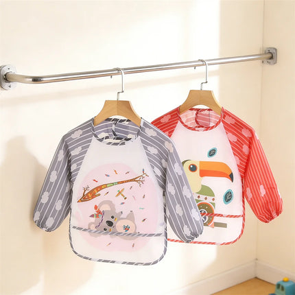 2pcs Waterproof Full Sleeve Baby Bibs Children Apron Long Sleeve Feeding Smock Kids Eating Breastplate Infant Scarf Clothing