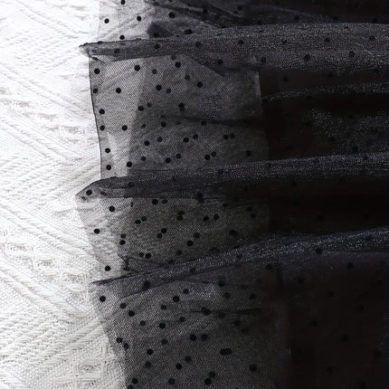 Girls' Summer Casual Fashion Flutter Sleeve Bowknot Polka Dot Velvet Mesh Dress Beach Wedding Holiday Party Princess Dress Gift
