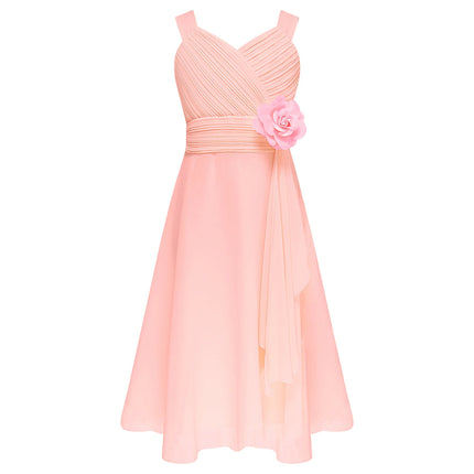 Children Girls Elegant Evening Birthday Party Maxi Dress Sleeveless Ruched Bodice Chiffon Princess Gown Wedding Bridesmaid Dress