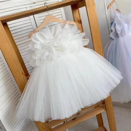 Girl Clothes Children's Flower Dress Wedding Princess Dresses Little Girls Pink Blue Strap Tulle Tutu Skirt Purple Spaghetti