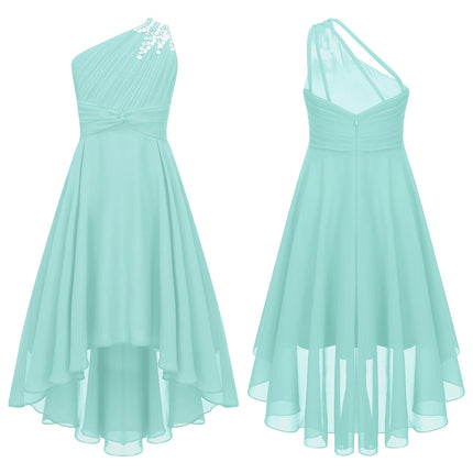 Kids Girls Sequins Ruched Party Birthday Wedding Bridesmaid Dress Sleeveless High-low Hem Summer Chiffon Princess Dress