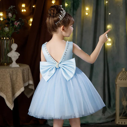 2-10 Years Girls Princess Dress Summer Tulle Big Bow Girls Wedding Dress Piano Performance Costume Host Costume New Kids Clothes