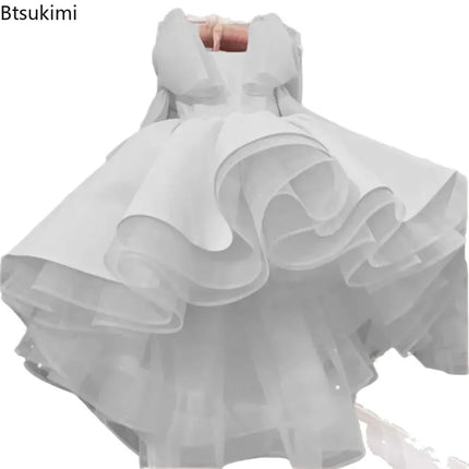 2026 Flower Girl Dress First Christmas Dress Wedding Bridesmaid Gown Pink Ruffled Tulle Party Dress for Girls Formal Occasion