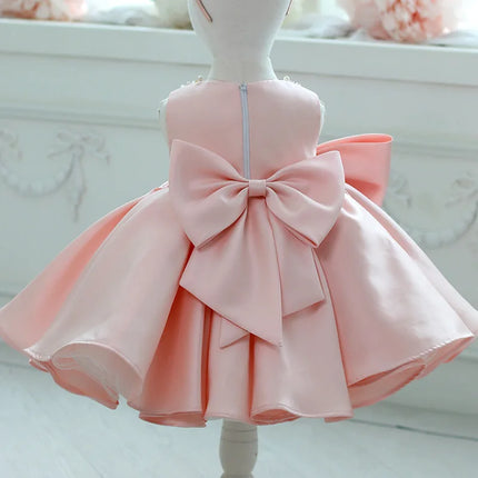 HETISO Elegant Baby Girls Birthday Dress Beading Formal Wedding Party Gown for Children Tutu Fashion Sleeveless Silk Clothes