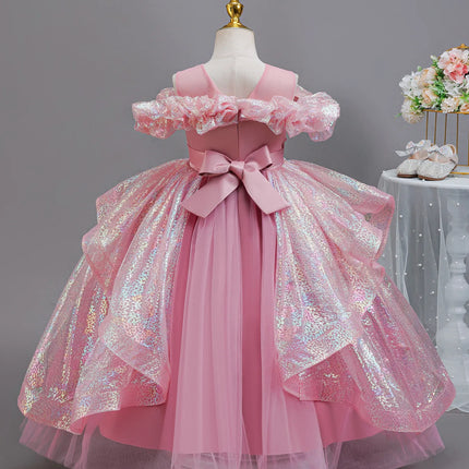 Flower Girl Wedding Girl Bridesmaid Dress Elegant Beauty Pageant Long Dress Party Dress for Children Aged 4-12