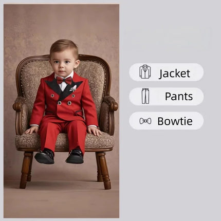 Flower Boys Red Wedding Dress Kids Double-breasted Suit Set Children's Birthday Ceremony Performance Costume