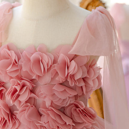 Summer Flower Bridesmaids Girls Dress Elegant Wedding Baptism Party Princess Prom Dresses Girl Bow Birthday Banquet Kids Clothes