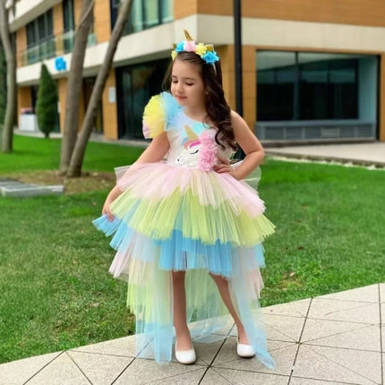 Rainbow Unicorn Baby Party Girls Dress Sequin Unicorns Birthday Princess Dress Wedding Bridesmaid Baptism Kids Clothing ASQ03