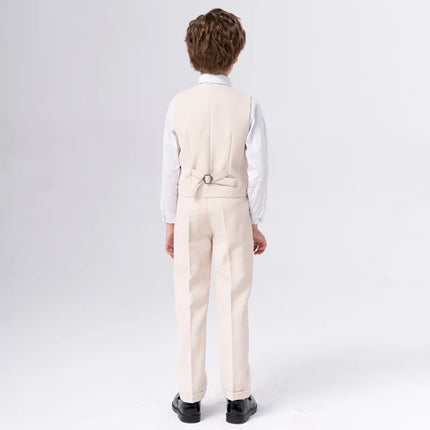 Teenager Kids Beige WaistCoat Shirt Pants Bowtie Tuxedo Dress Boys Vest Suit For Wedding Children Host Photograph Party Costume
