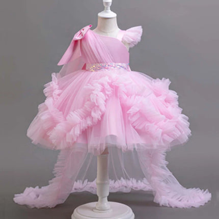 KLFLGD New Summer Girls Party Dresses Flower Girl Wedding Elegant Party Dress 2-6 Year Old Girl Pink Tulle Tail Dress