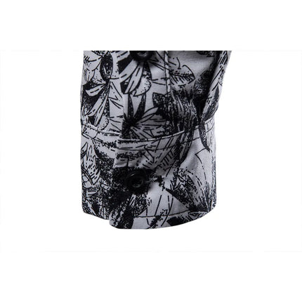 Mens Printed Lapel Long Sleeve Shirt Casual Blouse Fashionable Polyester Casual Wear