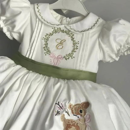 0-12Y Baby Girl Summer Deer Embroidery Turkish Vintage Lolita Princess White Dress for Birthday Holiday Casual Eid Baptism B182