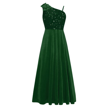 Elegant Girls Junior Bridesmaid Dress One Shoulder Slit Flower Girl Dress for Wedding Party Festive Costume Children's Dresses
