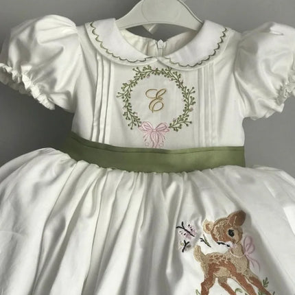 0-12Y Baby Girl Summer Deer Embroidery Turkish Vintage Lolita Princess White Dress for Birthday Holiday Casual Eid Baptism B182