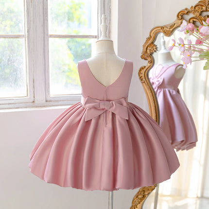 Summer Beading Bridesmaid Girls Dress Elegant Baptism Wedding Party Princess Prom Dresses Girl Bow Birthday Evening Kids Clothes