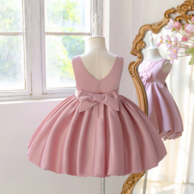Summer Beading Bridesmaid Girls Dress Elegant Baptism Wedding Party Princess Prom Dresses Girl Bow Birthday Evening Kids Clothes