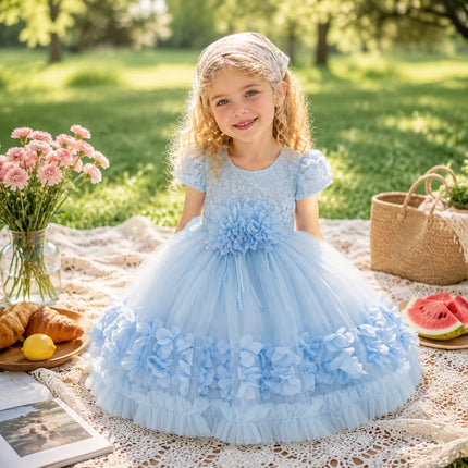 Infant Baby Toddler Girl Princess Birthday Dress Lace Tutu Flower Detail High-Quality Sweet Cute Formal Party Wedding Evening