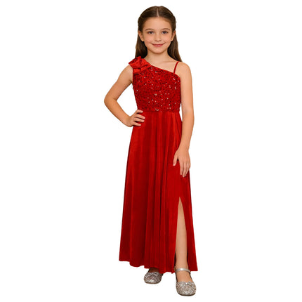 Elegant Girls Junior Bridesmaid Dress One Shoulder Slit Flower Girl Dress for Wedding Party Festive Costume Children's Dresses