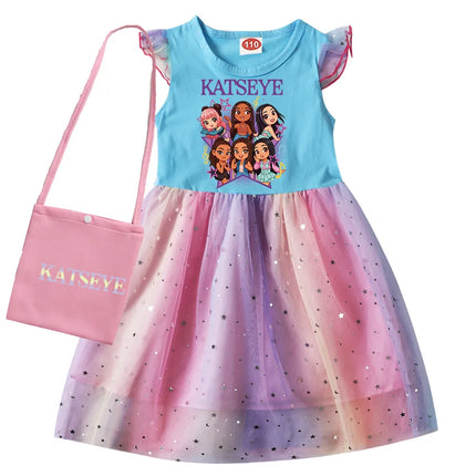 Kpop KATSEYE Costume for Baby Girls Sequin Dress Kids Fashion Wedding Party Princess Frock Children Short Sleeve Casual Dresses
